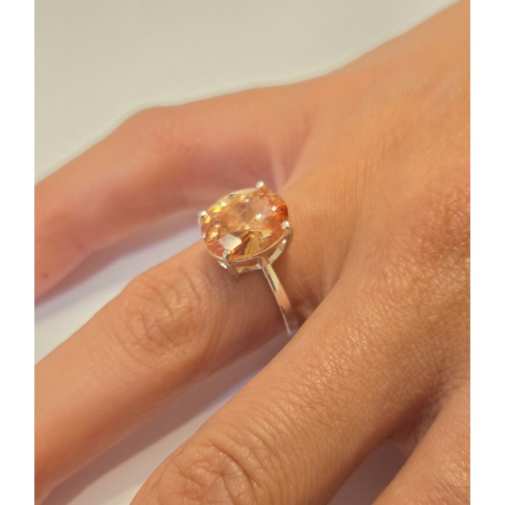 Vintage Sterling Silver & Lab Citrine Solitaire Cocktail Ring Size 7